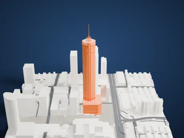 SEG Plaza model, West view