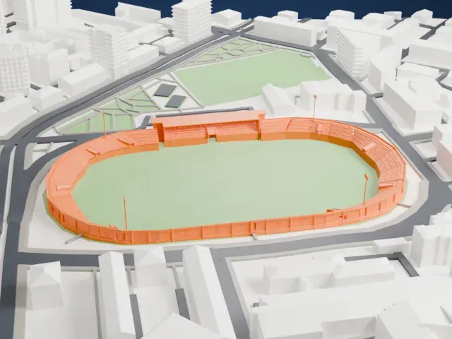 Selman Stërmasi Stadium model, East view