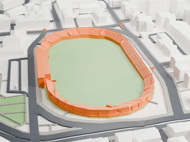 Selman Stërmasi Stadium model, South view