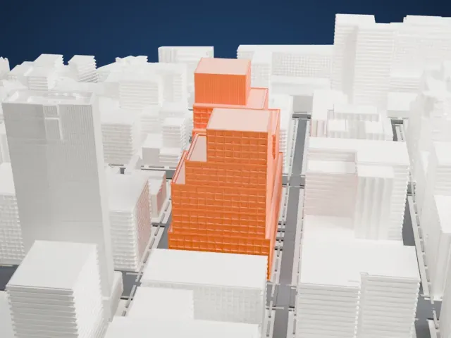 Seven Hudson Square model, East view