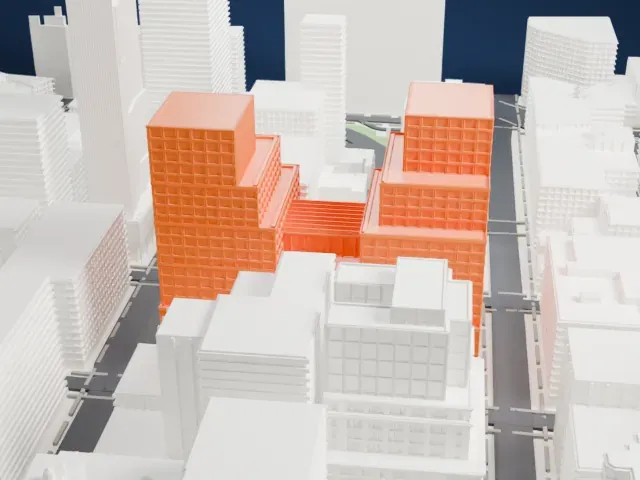 Seven Hudson Square model, North view
