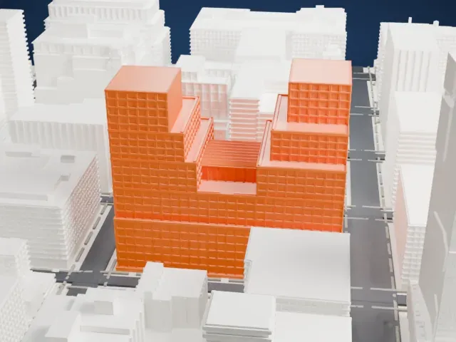 Seven Hudson Square model, South view