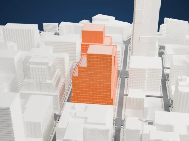 Seven Hudson Square model, West view