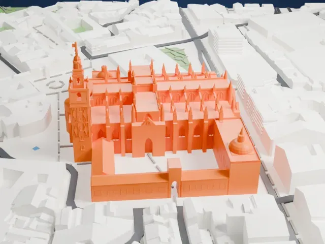 Seville Cathedral and the Giralda model, North view