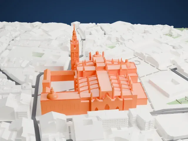 Seville Cathedral and the Giralda model, West view