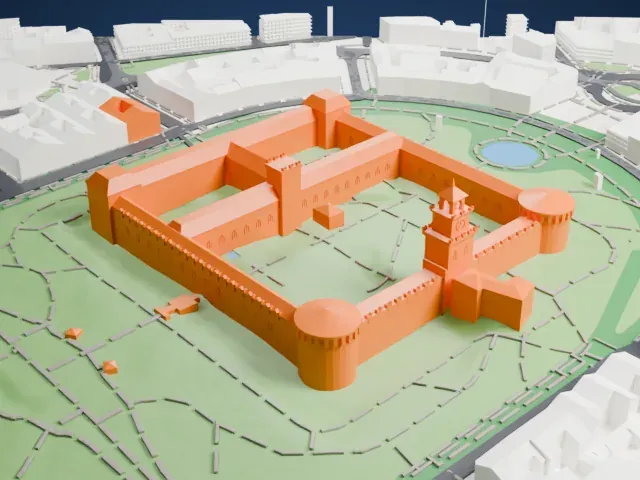 Sforza Castle model, West view