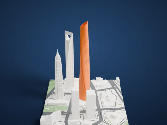 Shanghai Tower model, West view