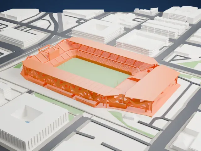 Shell Energy Stadium model, West view