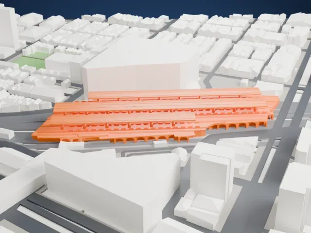 Shimbashi Station model, East view