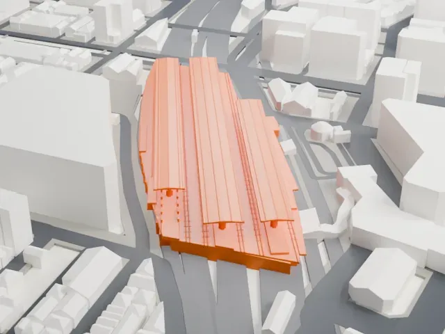 Shimbashi Station model, South view