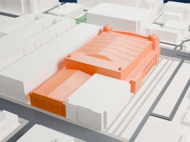Shrine Auditorium and Expo Hall model, North view
