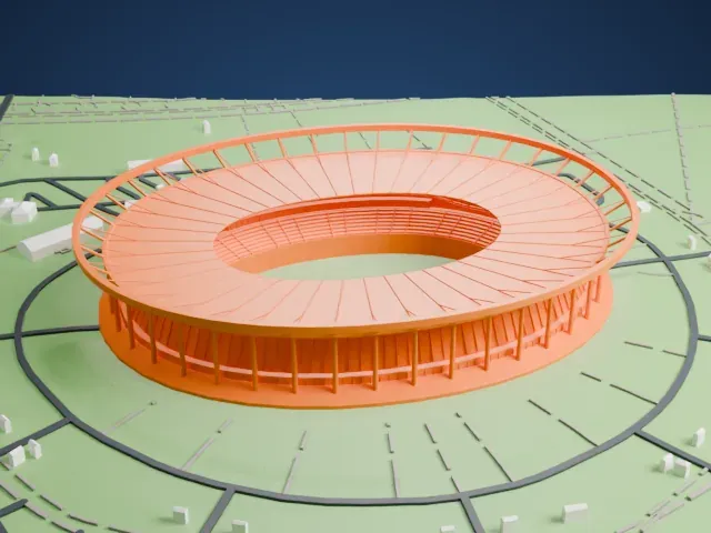 Silesian Stadium model, West view