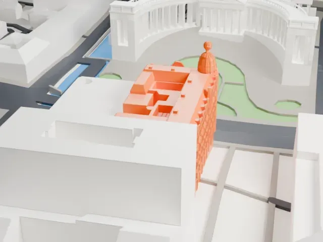 Singer House model, North view