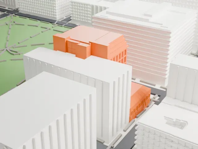 Skirball Center for the Performing Arts model, West view