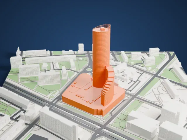 Sky Tower (Wrocław) model, East view