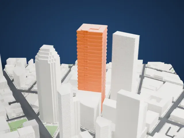 Skyline Tower, Queens model, East view