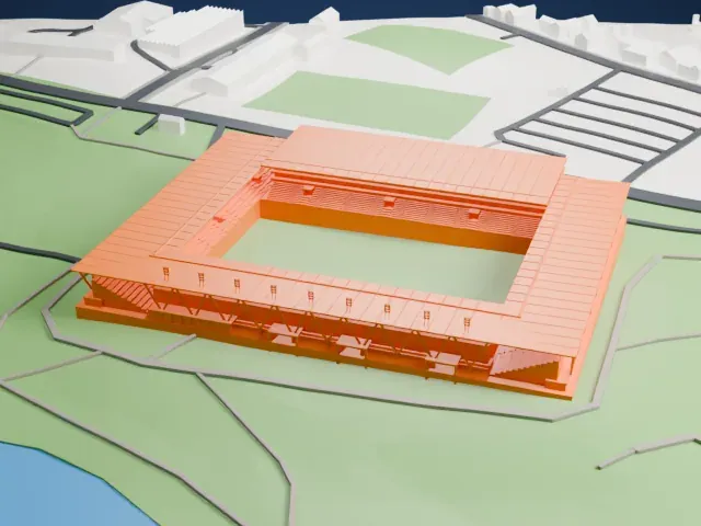 Sóstói Stadion model, East view