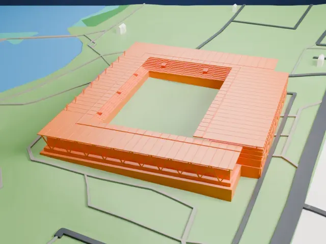 Sóstói Stadion model, North view
