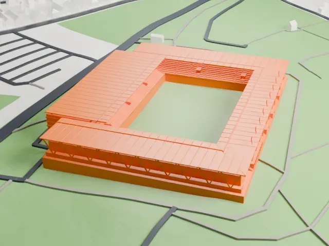 Sóstói Stadion model, South view