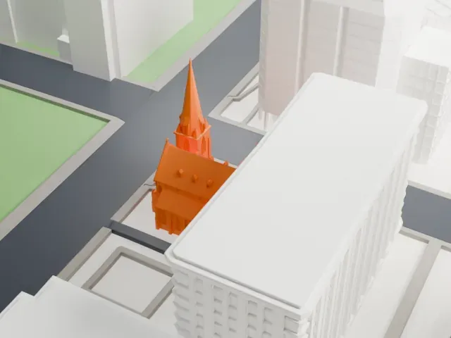 St. Andrew's Presbyterian Church model, South view