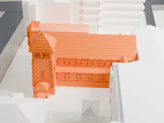 St. Bartholomew's Church and Rectory model, East view