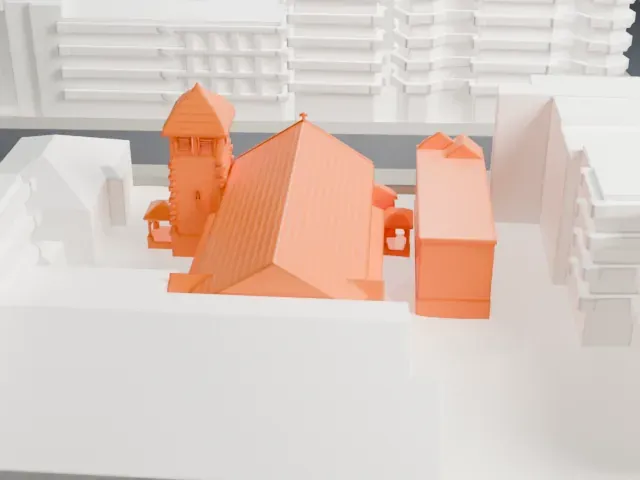 St. Bartholomew's Church and Rectory model, North view