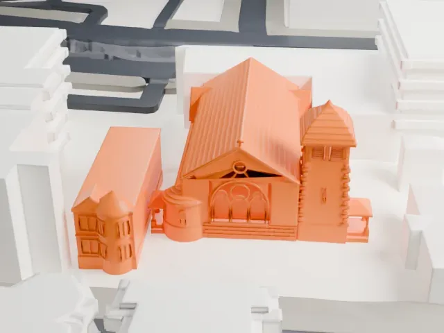 St. Bartholomew's Church and Rectory model, South view