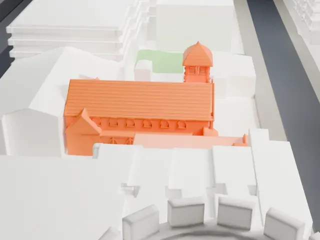 St. Bartholomew's Church and Rectory model, West view