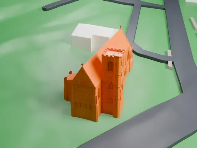 St. Bernard's Church and Parish House model, East view