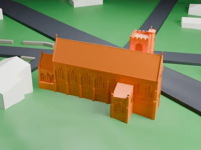 St. Bernard's Church and Parish House model, South view