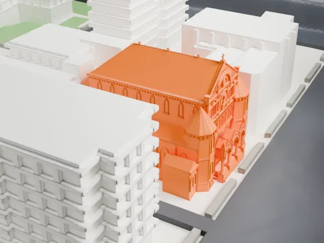 St. Cecilia Church and Convent model, East view