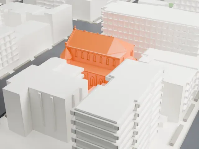 St. Cecilia Church and Convent model, West view
