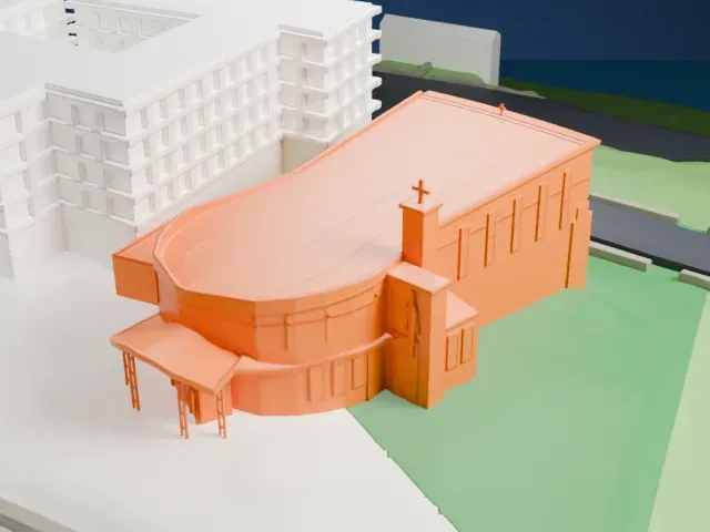 St. Frances Xavier Cabrini Shrine model, East view