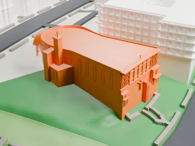 St. Frances Xavier Cabrini Shrine model, North view