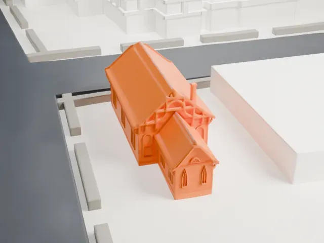 St. James Church, Queens model, West view