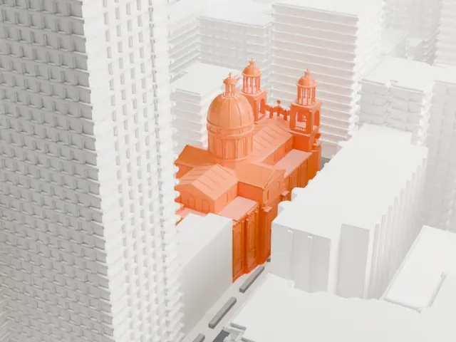 St. Jean Baptiste Roman Catholic Church model, East view