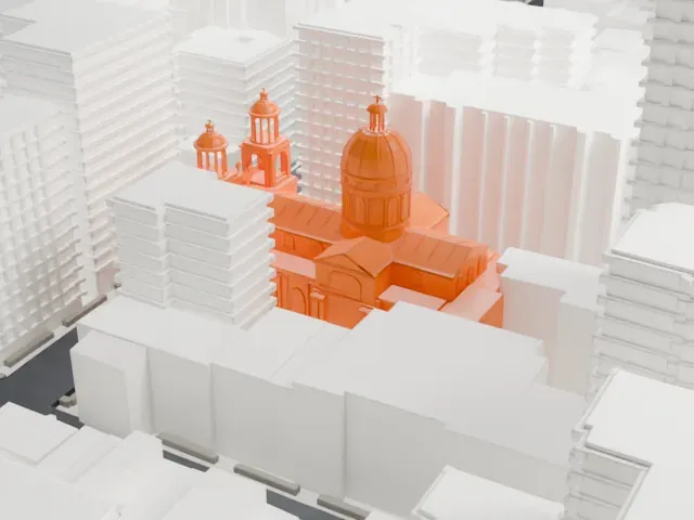 St. Jean Baptiste Roman Catholic Church model, South view