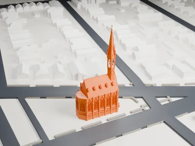 St. John's Evangelical Lutheran Church, Passaic model, East view