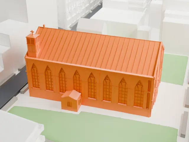 St. Patrick's Old Cathedral model, South view