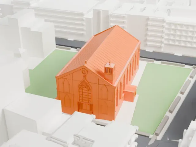 St. Patrick's Old Cathedral model, West view