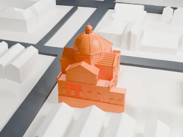 St. Rocco's Roman Catholic Church model, East view