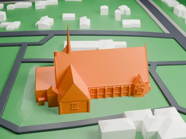 St. Theresa Church, Trumbull model, South view