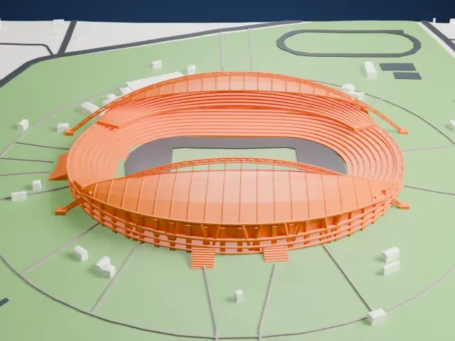 Stade d'Angondjé model, East view