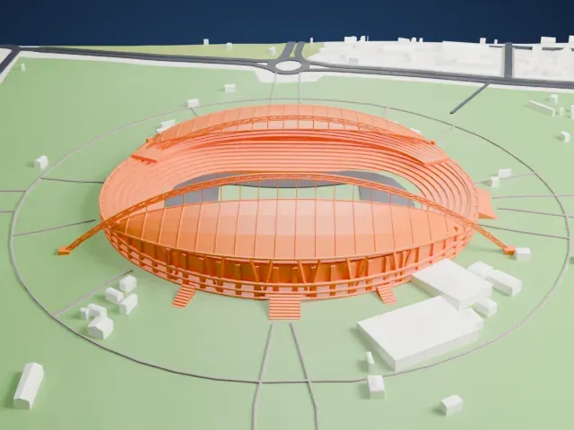 Stade d'Angondjé model, West view