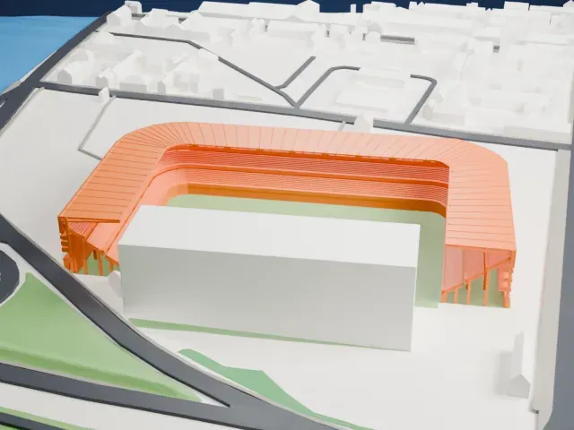 Stade Maurice Dufrasne model, East view