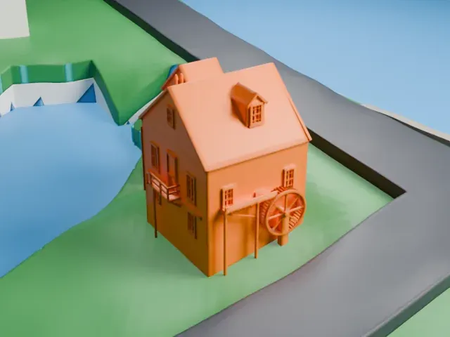 Stony Brook Grist Mill model, West view