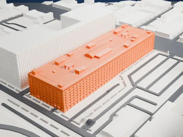 Storehouse No. 2, U.S. Navy Fleet Supply Base model, West view