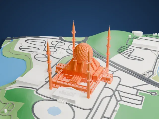 Sultan Salahuddin Abdul Aziz Mosque model, East view