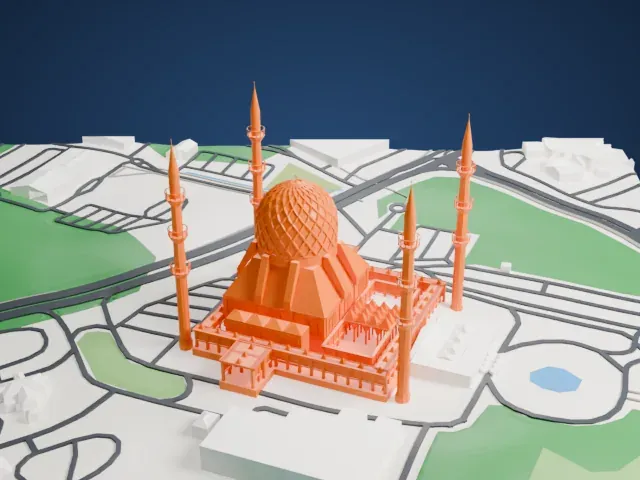 Sultan Salahuddin Abdul Aziz Mosque model, South view