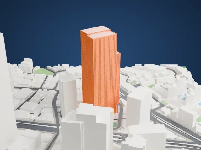 Sumitomo Fudosan Roppongi Grand Tower model, East view